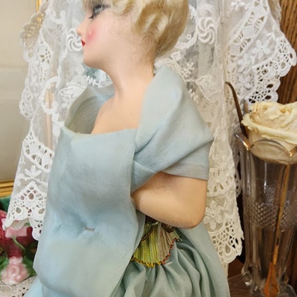 Antique Chalk Ware Art Deco Pin Cushion Doll - Picture 6 of 9